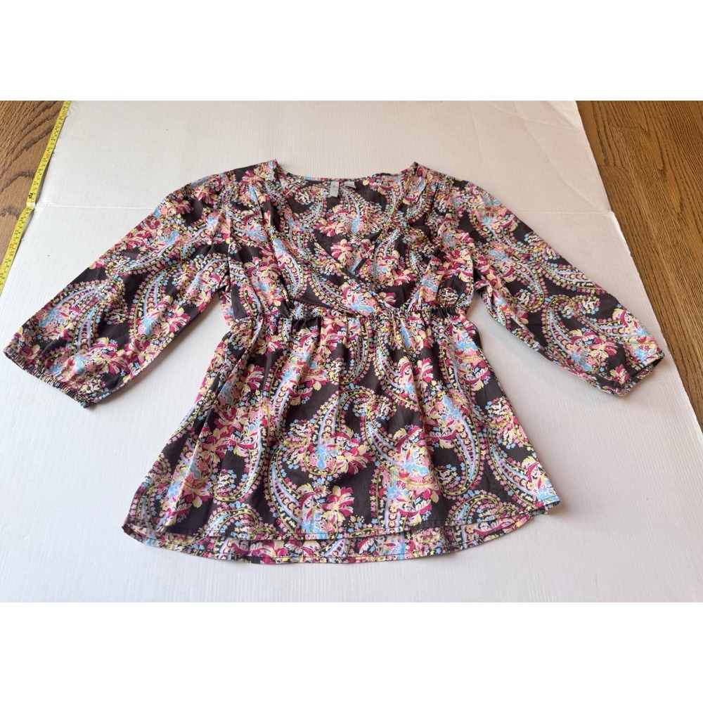 Old Navy‎ Womens Paisley Empire Waist Wrap Blouse Brown Pink Blue M